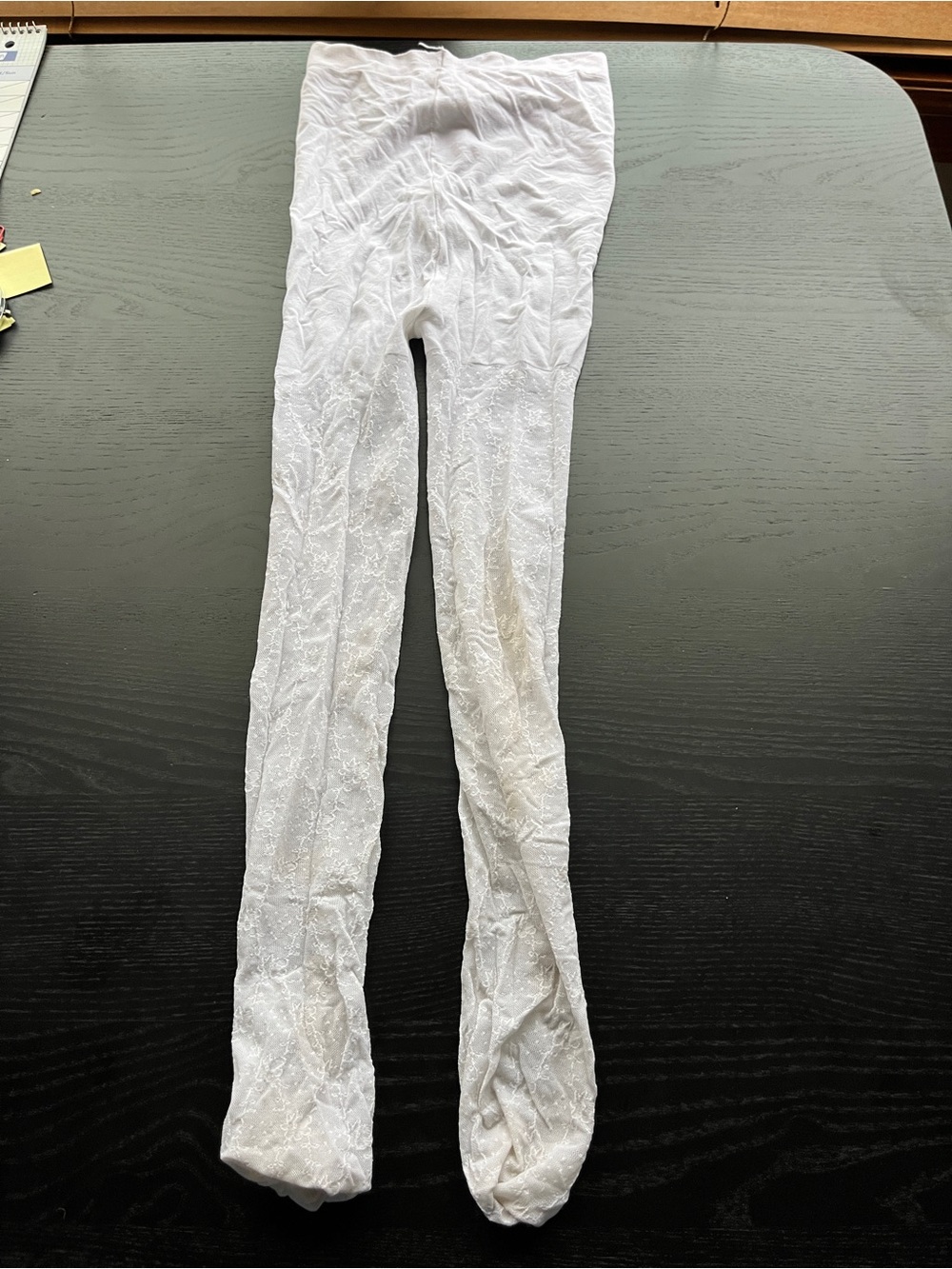 White Lace Floral Pattern Tights Stockings Sheer Textured